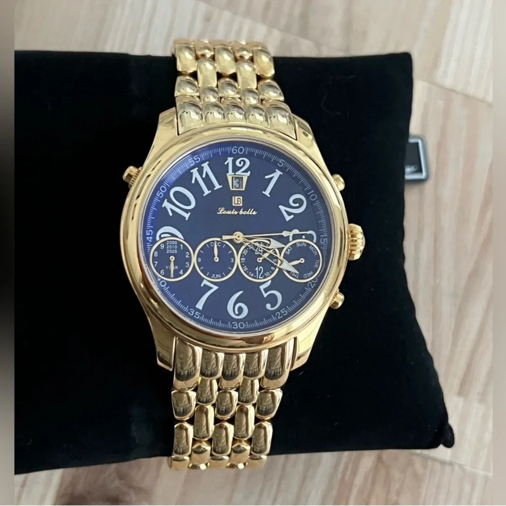 Louis Bolle Men's Automatic Chronograph Style Blue Dial Gold-Tone Weave Bracelet